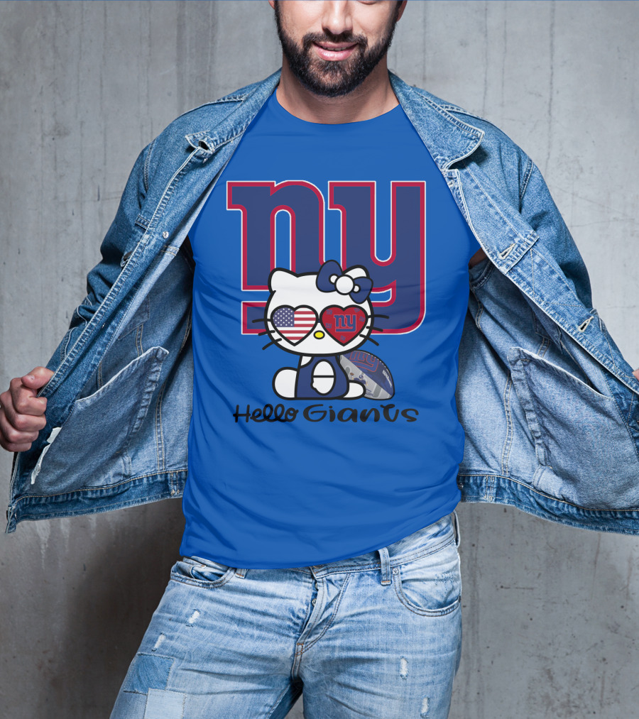 Hello Giants Ny Football Kitty With Heart Sunglasses T-Shirt