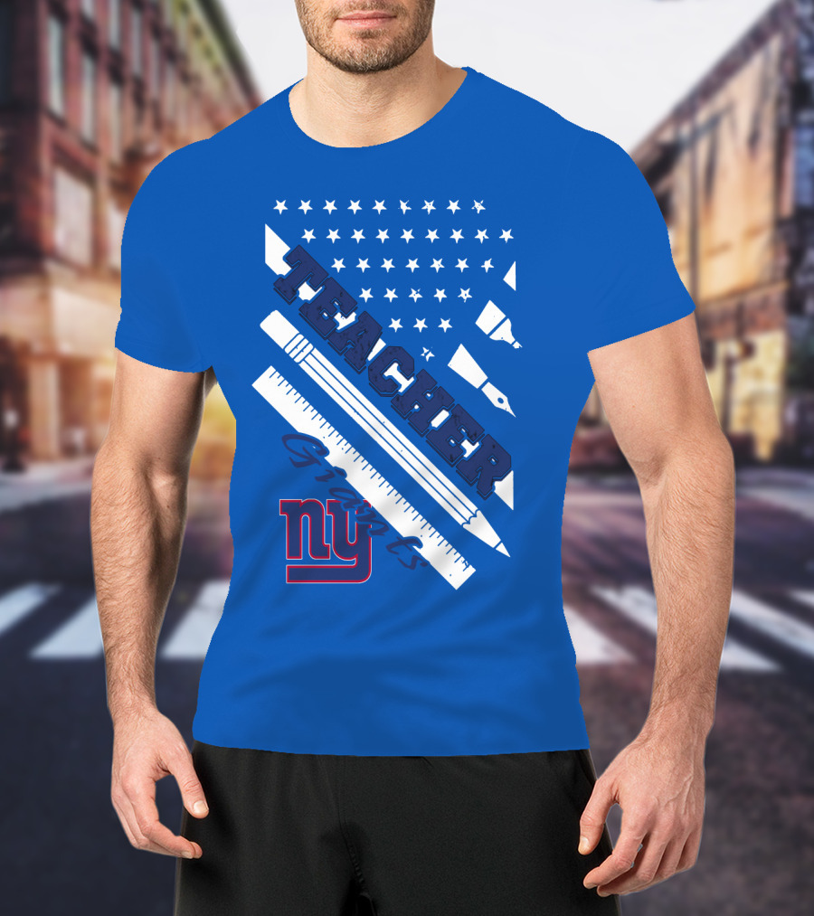New York Giants Teacher Stars And Stripes Ruler Pen T-Shirt