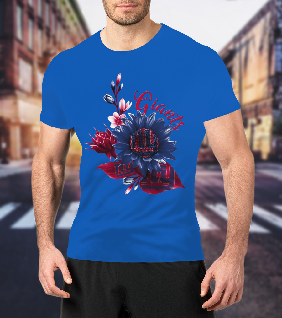 Giants New York Floral Logo Blue And Red T-Shirt