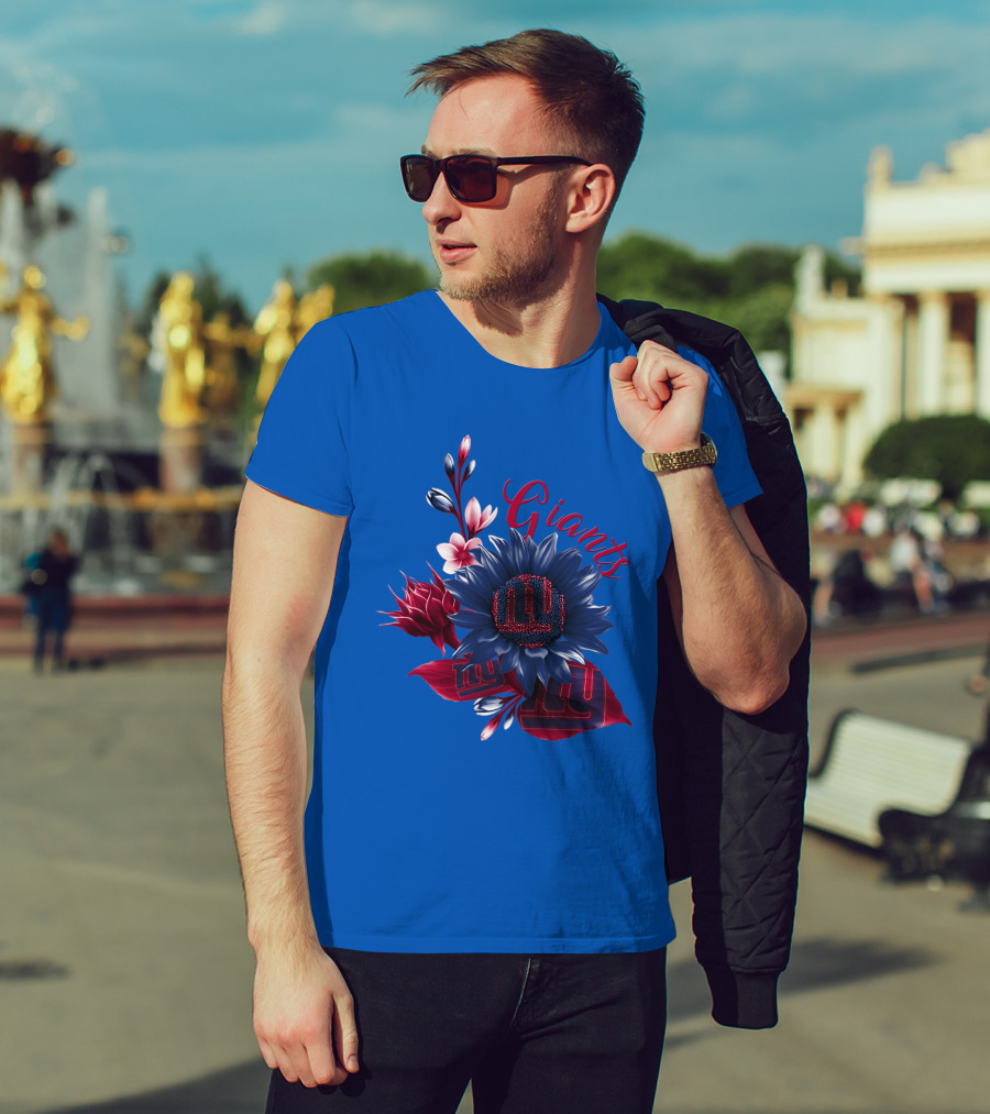Giants New York Floral Logo Blue And Red T-Shirt