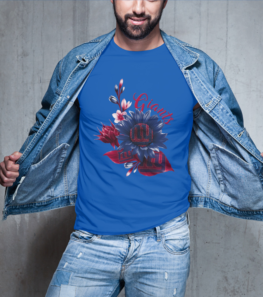 Giants New York Floral Logo Blue And Red T-Shirt