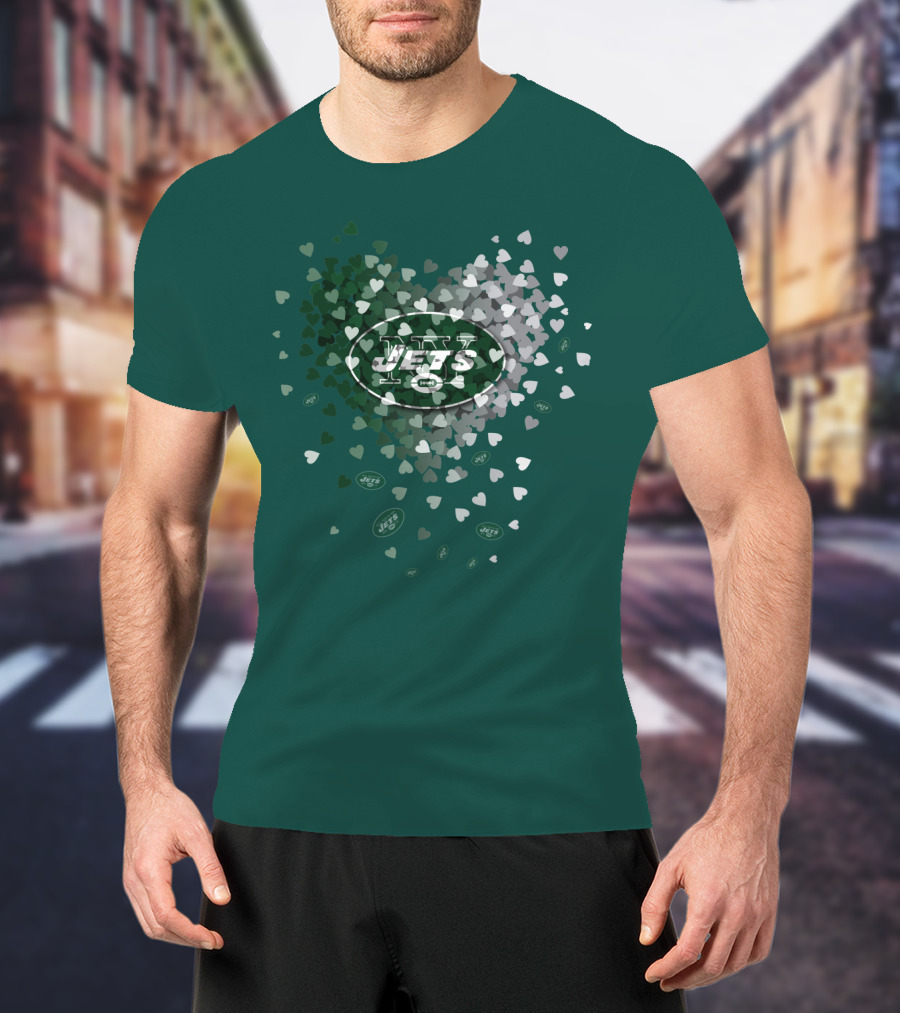 New York Jets Heart Logo With Green White Heart T-Shirt