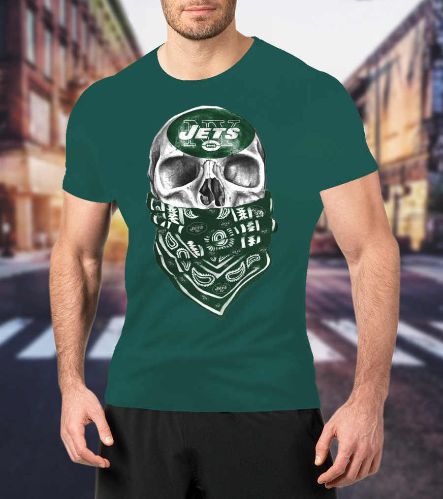 New York Jets Skull Bandana Football T-Shirt