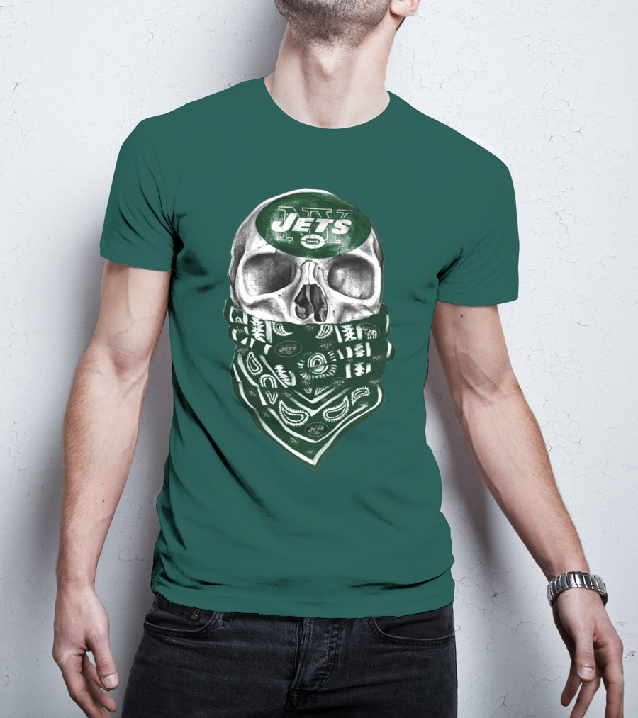 New York Jets Skull Bandana Football T-Shirt