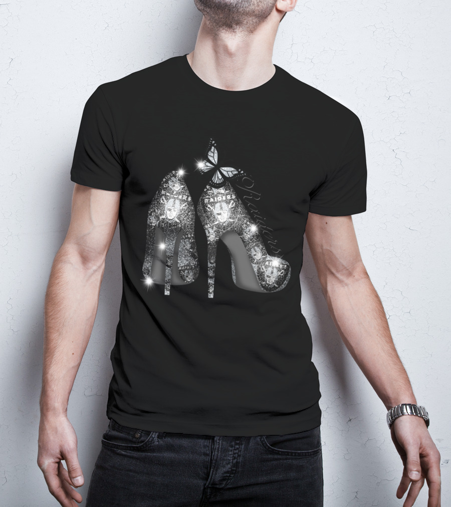 Oakland Raiders Sparkling Heels Butterfly T-Shirt