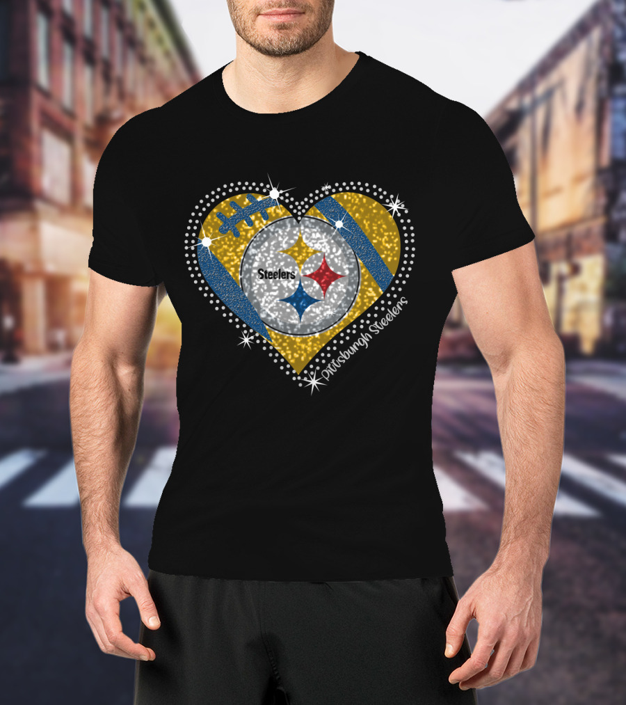 Pittsburgh Steelers Heart Sparkle Football T-Shirt