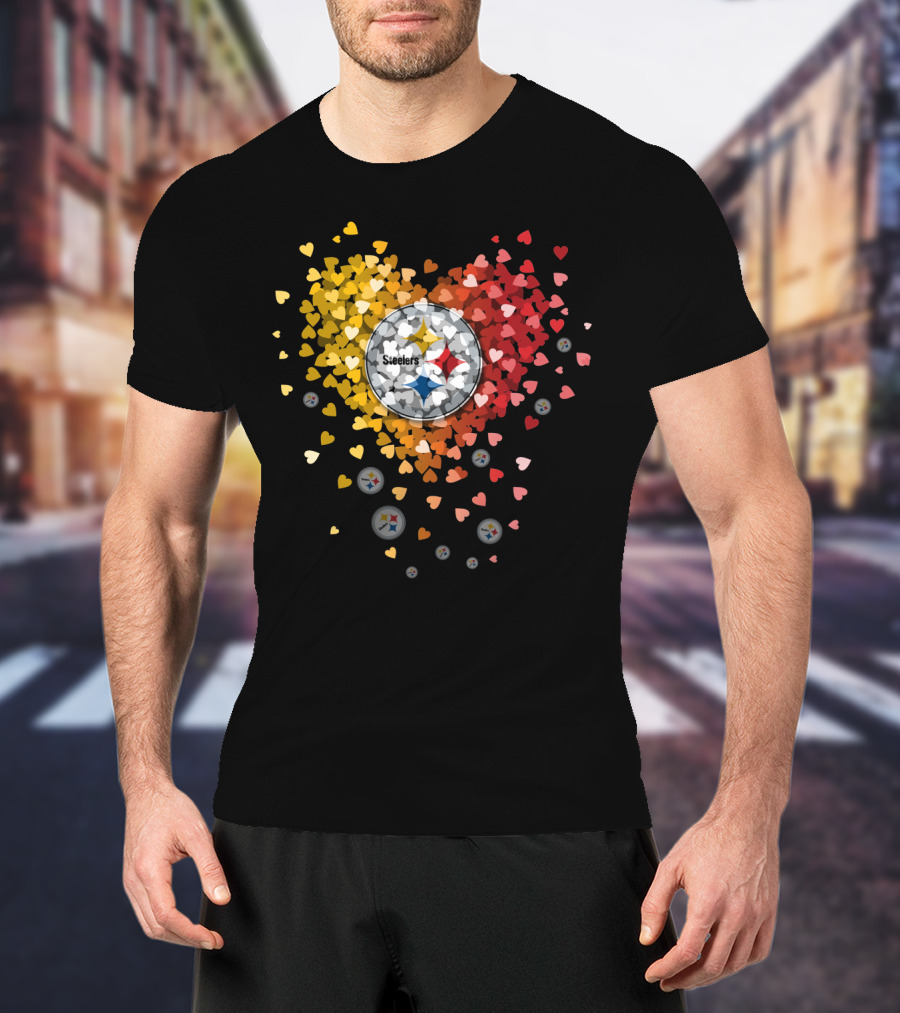 Pittsburgh Steelers Heart With Logo And Colorful Hearts Display T-Shirt