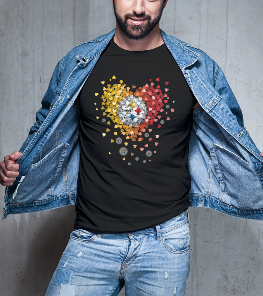 Pittsburgh Steelers Heart With Logo And Colorful Hearts Display T-Shirt