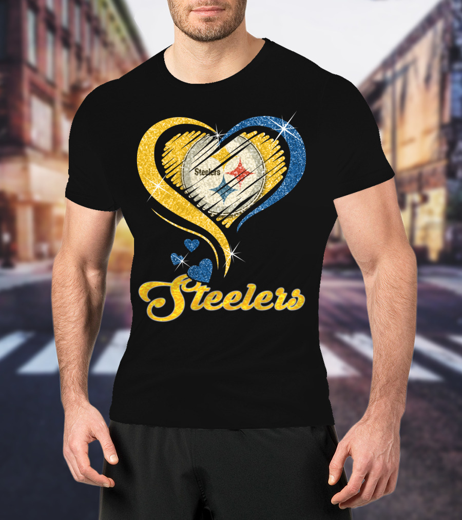Pittsburgh Steelers Heart And Stars Glitter T-Shirt