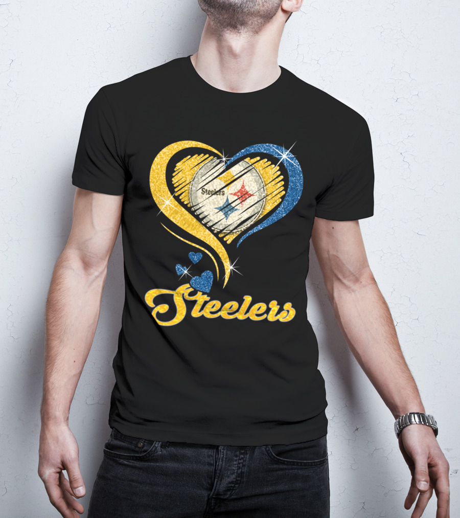 Pittsburgh Steelers Heart And Stars Glitter T-Shirt