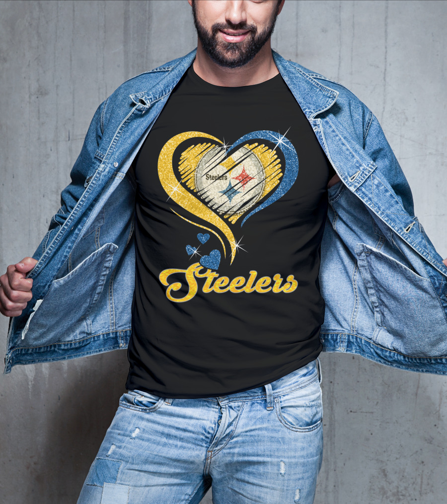 Pittsburgh Steelers Heart And Stars Glitter T-Shirt