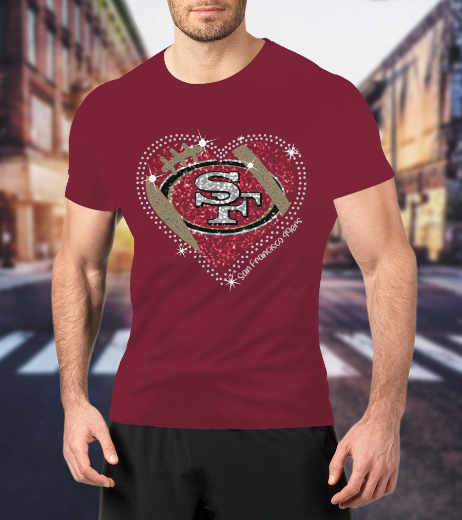 San Francisco 49ers Heart Sparkle Motif T-Shirt