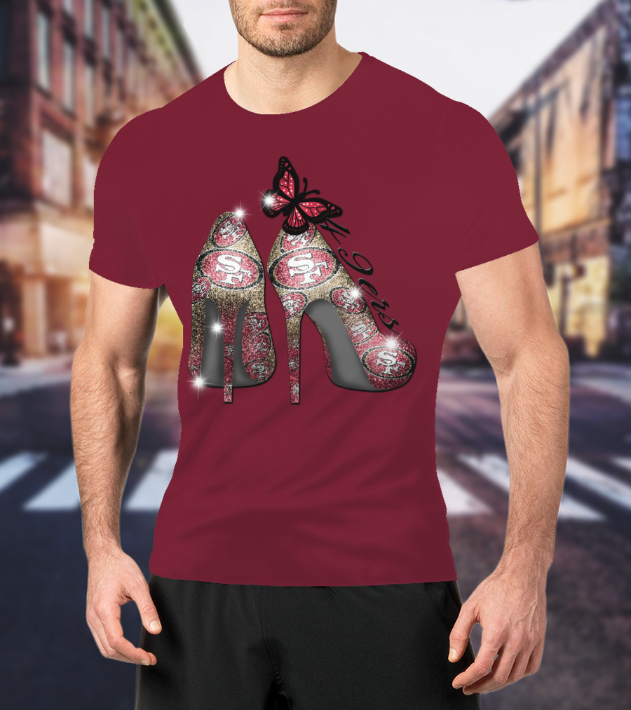 San Francisco 49ers High Heels Butterfly Sparkle T-Shirt