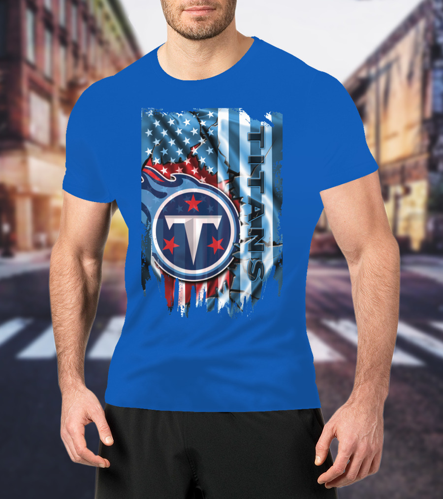 Tennessee Titans American Flag Background Stars And Stripes T-Shirt