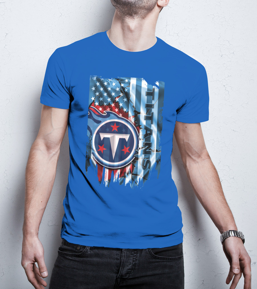 Tennessee Titans American Flag Background Stars And Stripes T-Shirt