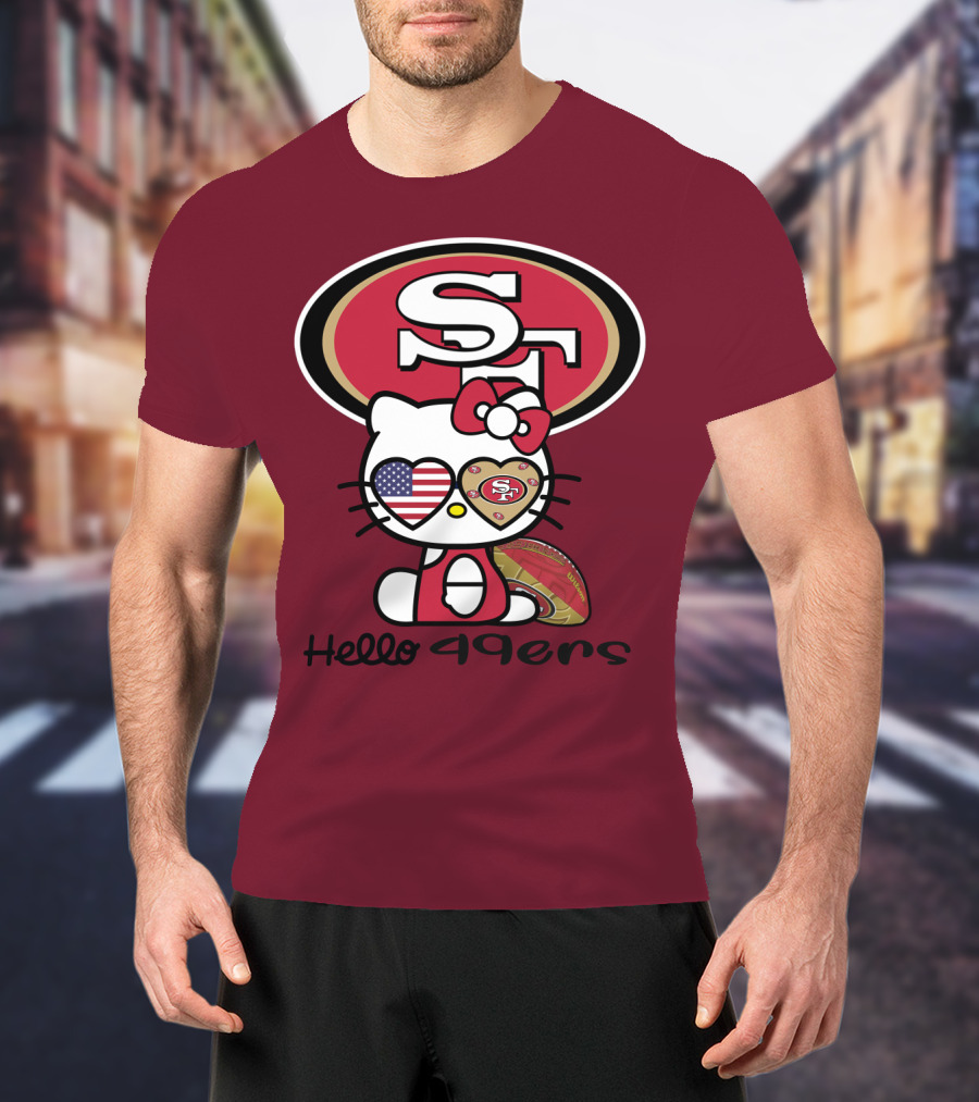 Hello 49ers San Francisco 49ers Football Fan Heart Kitty T-Shirt