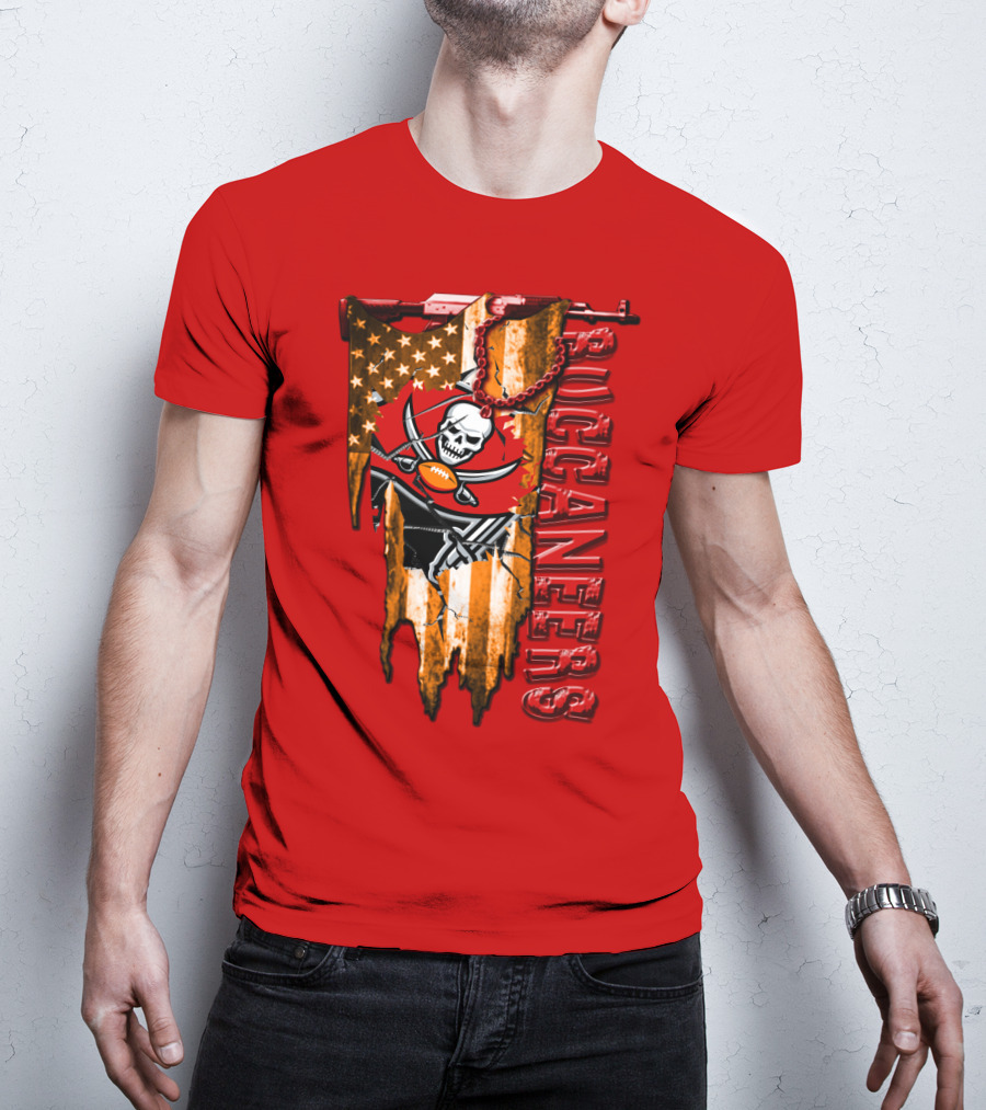 Tampa Bay Buccaneers American Flag Skull T-Shirt