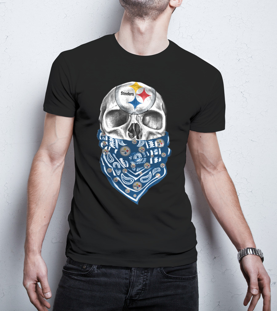 Pittsburgh Steelers Skull Bandana With Team Logo Elements T-Shirt