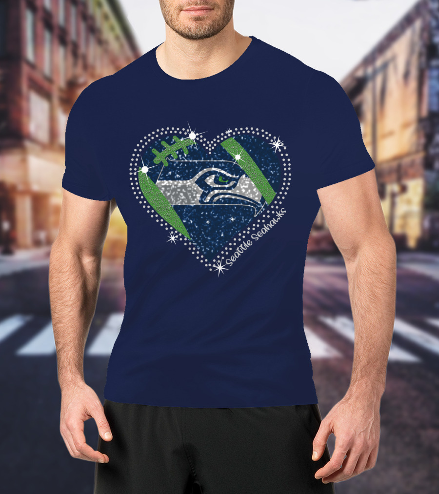 Seattle Seahawks Heart Sparkle Football T-Shirt