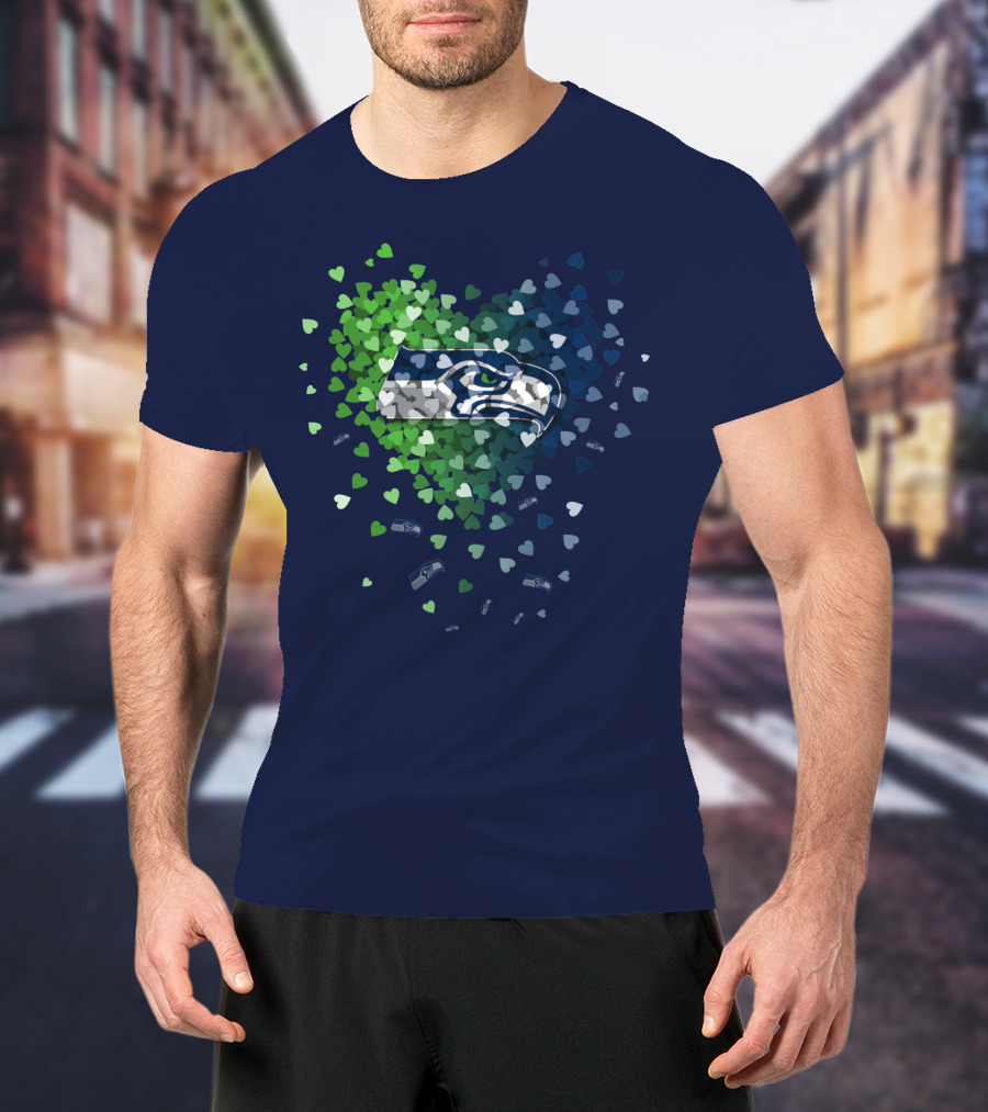 Seattle Seahawks Heart Logo Blue And Green Hearts T-Shirt