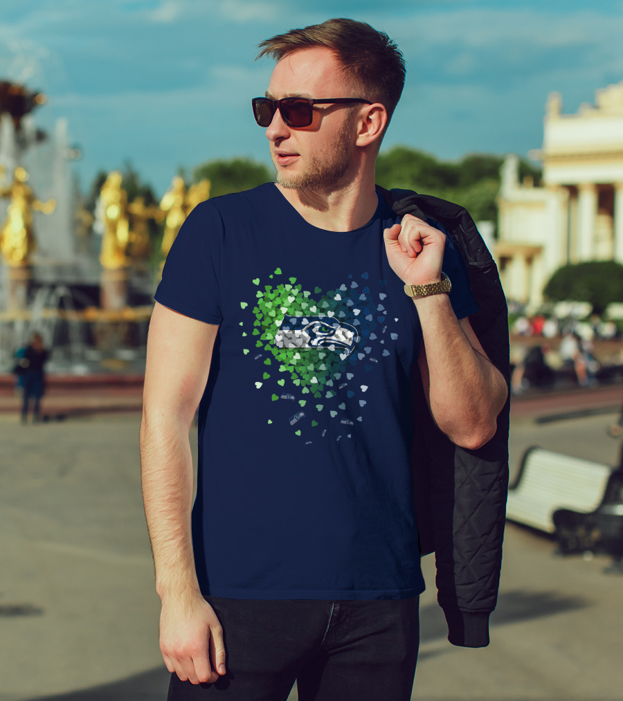 Seattle Seahawks Heart Logo Blue And Green Hearts T-Shirt