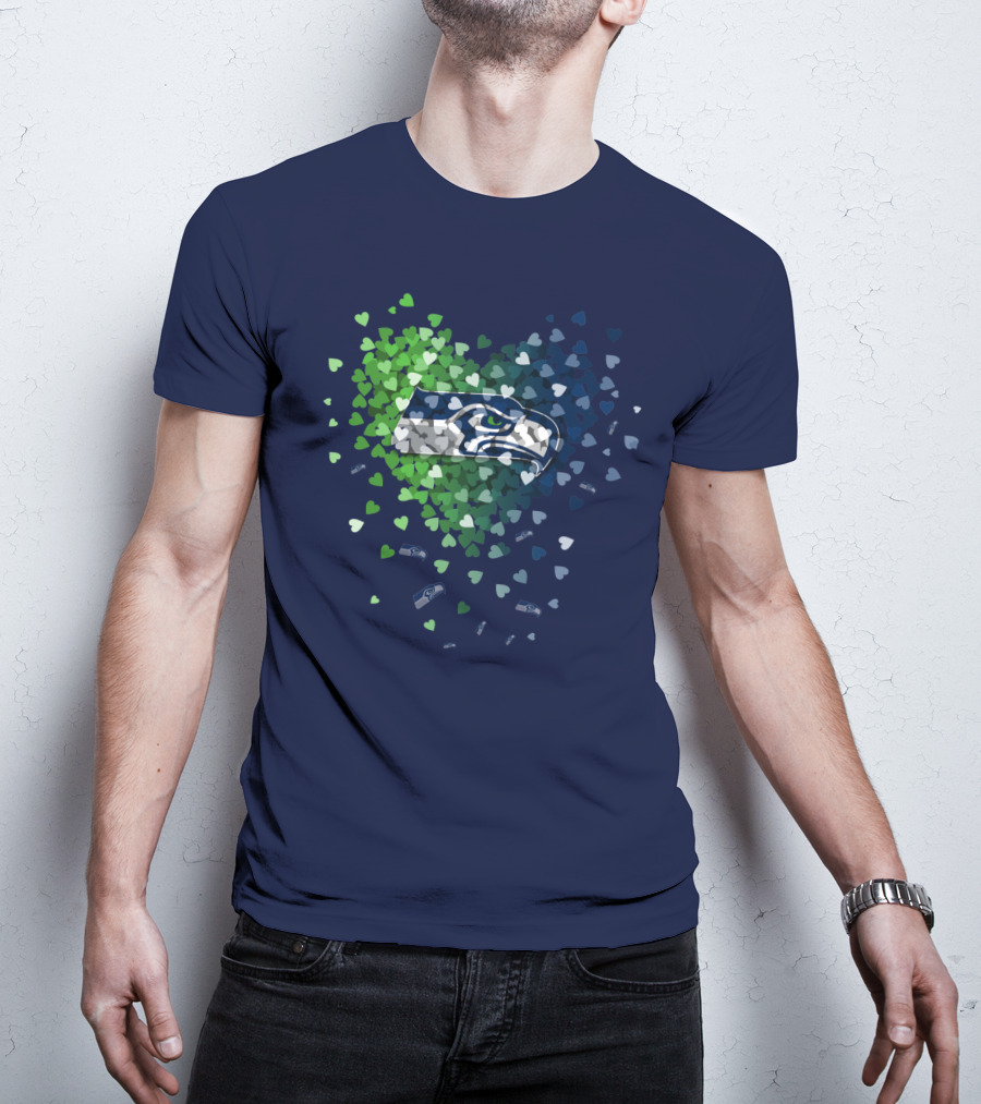 Seattle Seahawks Heart Logo Blue And Green Hearts T-Shirt