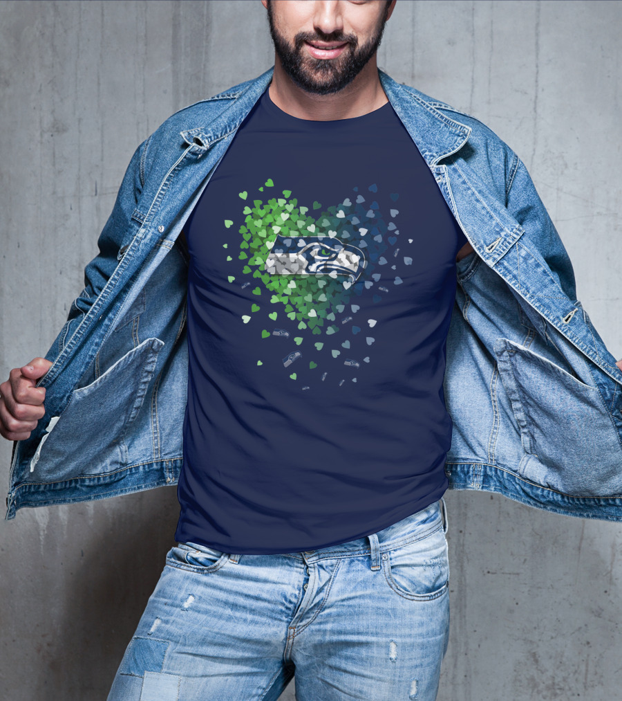 Seattle Seahawks Heart Logo Blue And Green Hearts T-Shirt