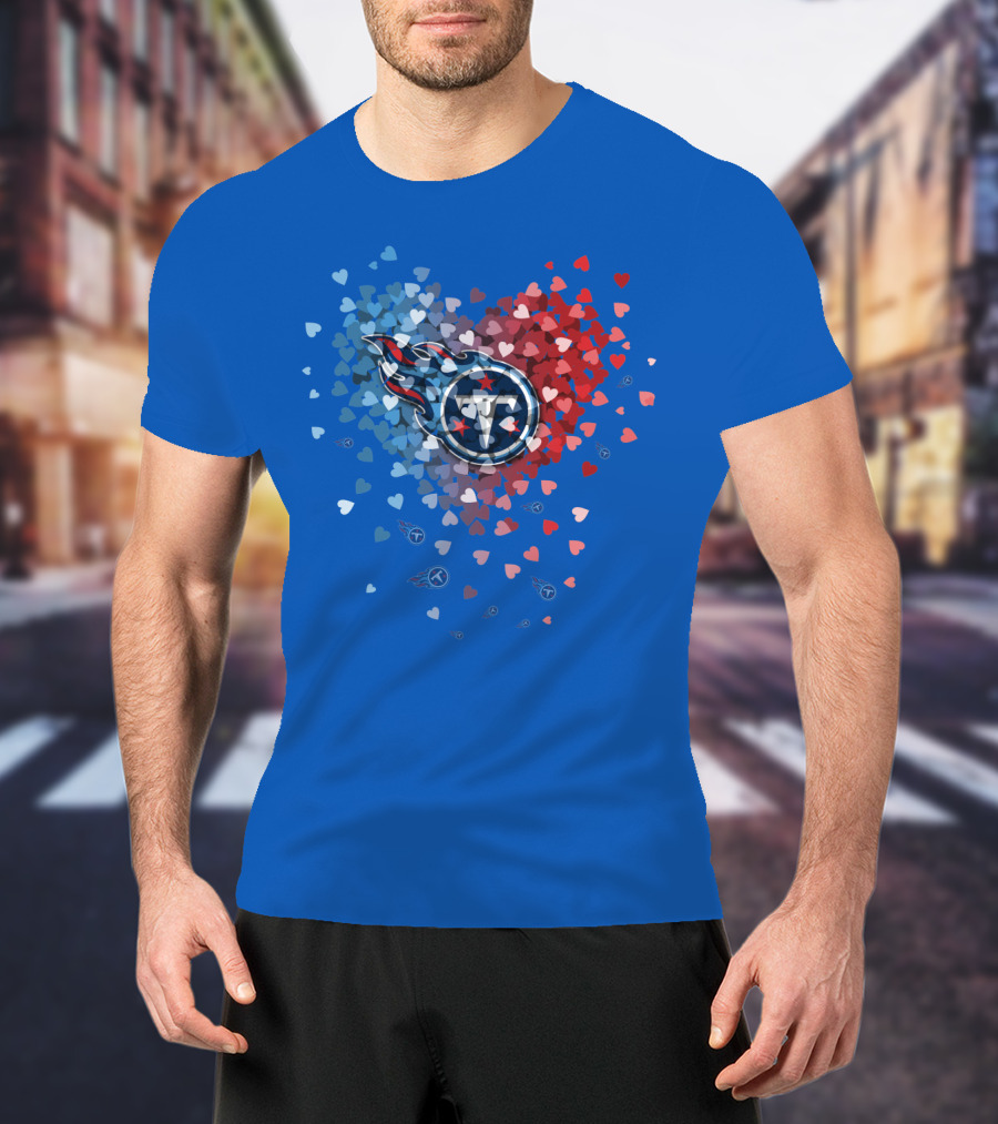 Tennessee Titans Heart Logo Red And Blue Hearts T-Shirt