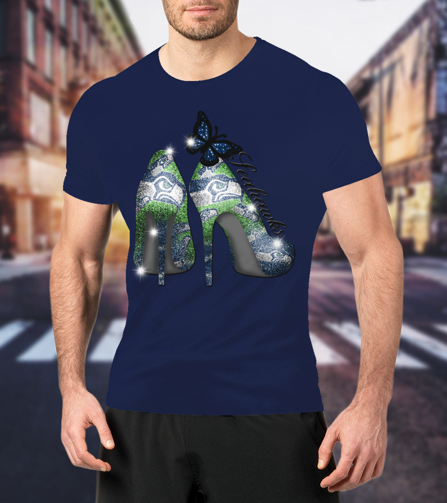 Seattle Seahawks High Heels Butterfly Sparkle T-Shirt