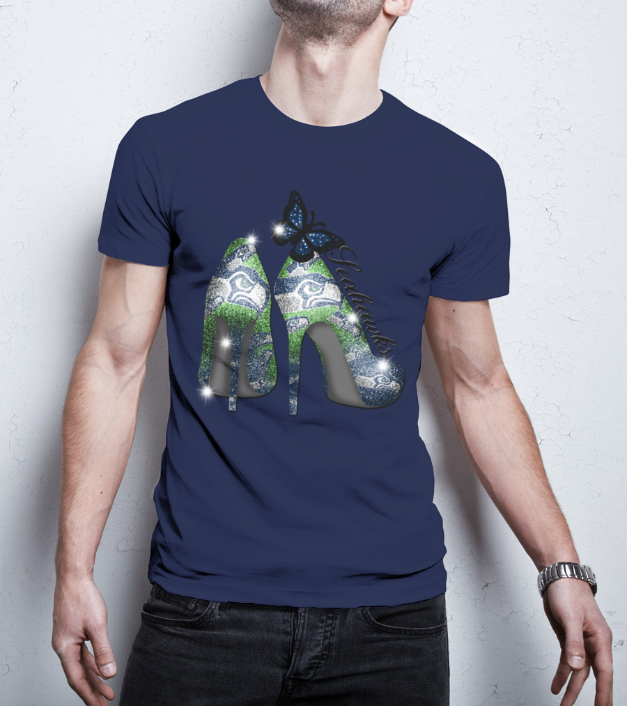 Seattle Seahawks High Heels Butterfly Sparkle T-Shirt