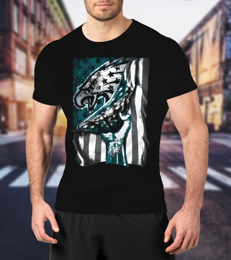 Philadelphia Eagles American Flag Hand Holding T-Shirt