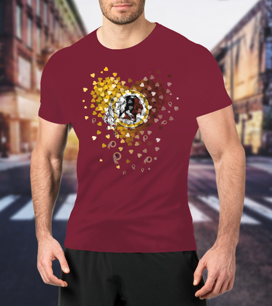 Washington Redskins Heart-Shaped Design With Logo And Colorful Hearts T-Shirt