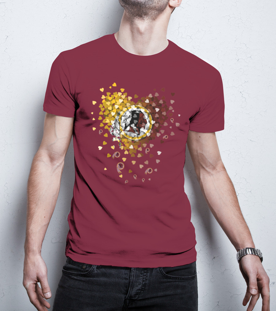 Washington Redskins Heart-Shaped Design With Logo And Colorful Hearts T-Shirt