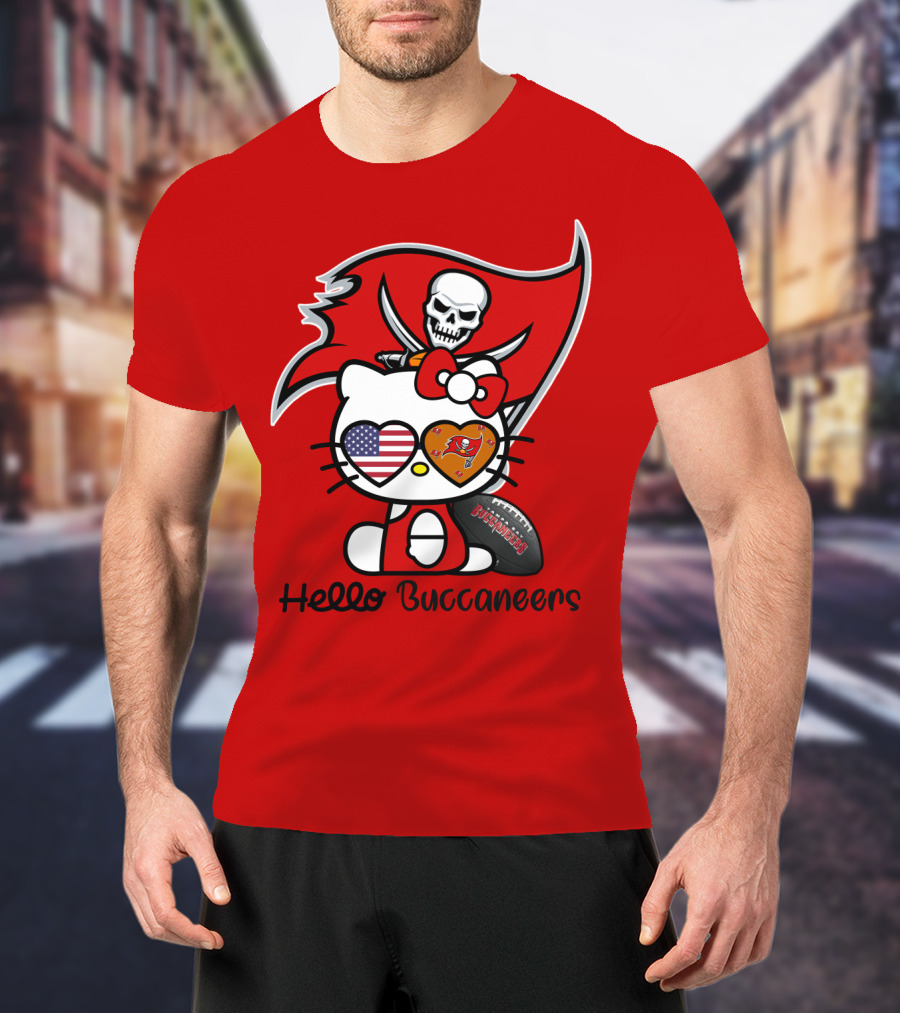 Hello Buccaneers Tampa Bay Buccaneers Football Skull Flag Kitty T-Shirt