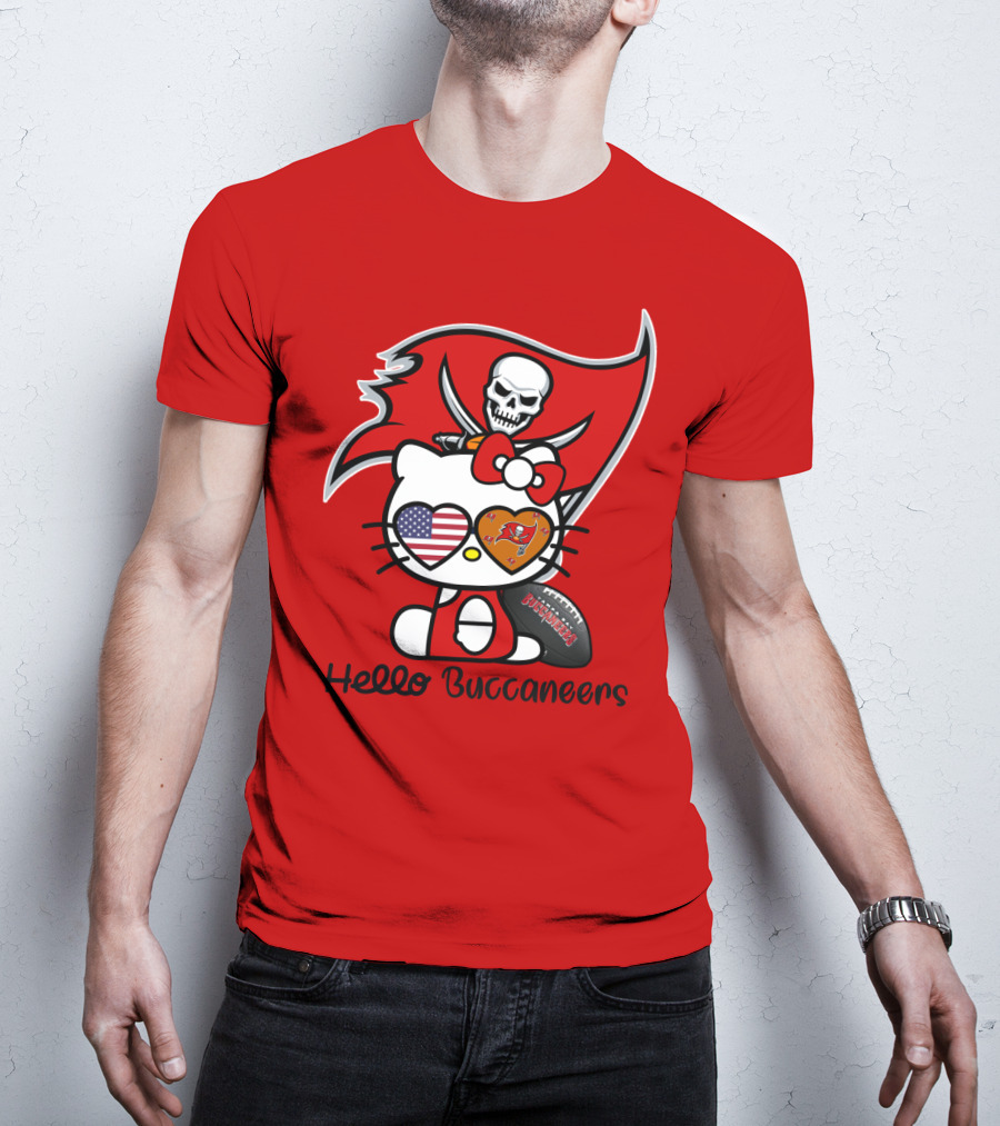 Hello Buccaneers Tampa Bay Buccaneers Football Skull Flag Kitty T-Shirt