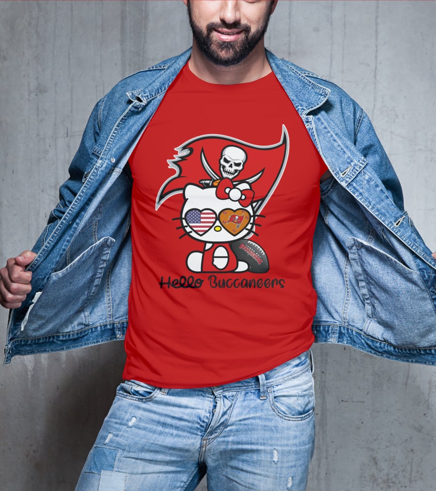 Hello Buccaneers Tampa Bay Buccaneers Football Skull Flag Kitty T-Shirt