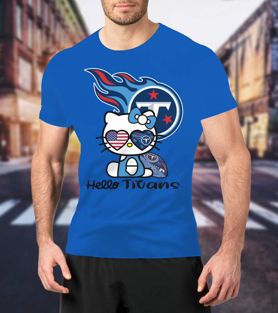 Hello Titans Tennessee Titans Football Kitty With Heart T-Shirt