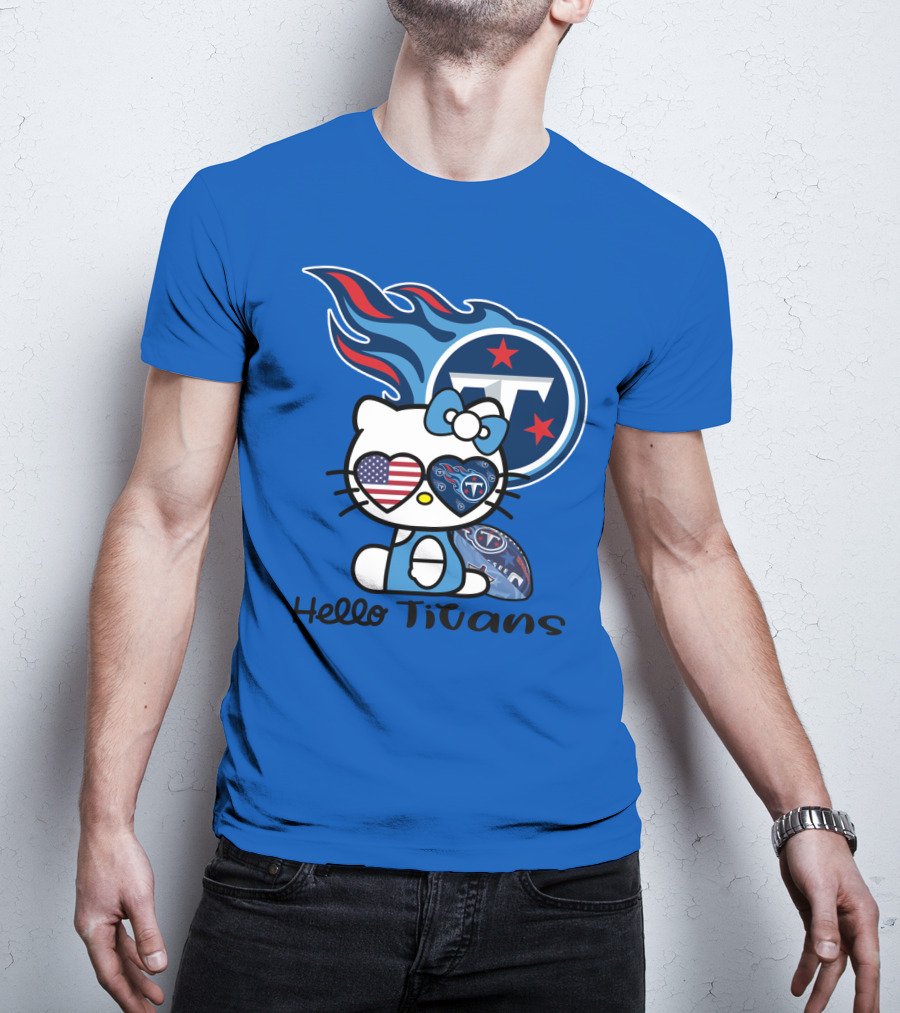 Hello Titans Tennessee Titans Football Kitty With Heart T-Shirt