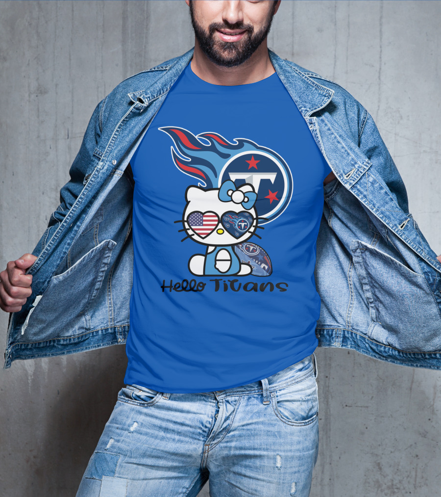 Hello Titans Tennessee Titans Football Kitty With Heart T-Shirt