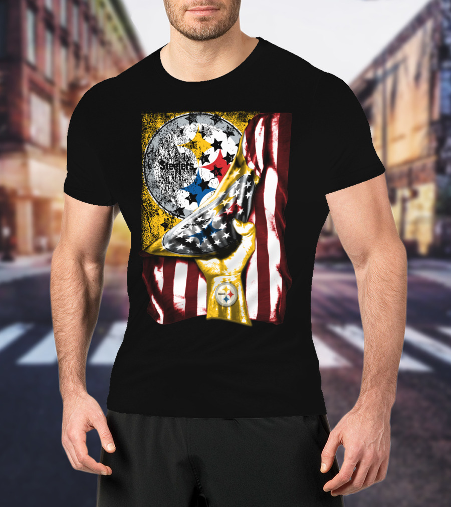 Pittsburgh Steelers American Flag Trophy T-Shirt