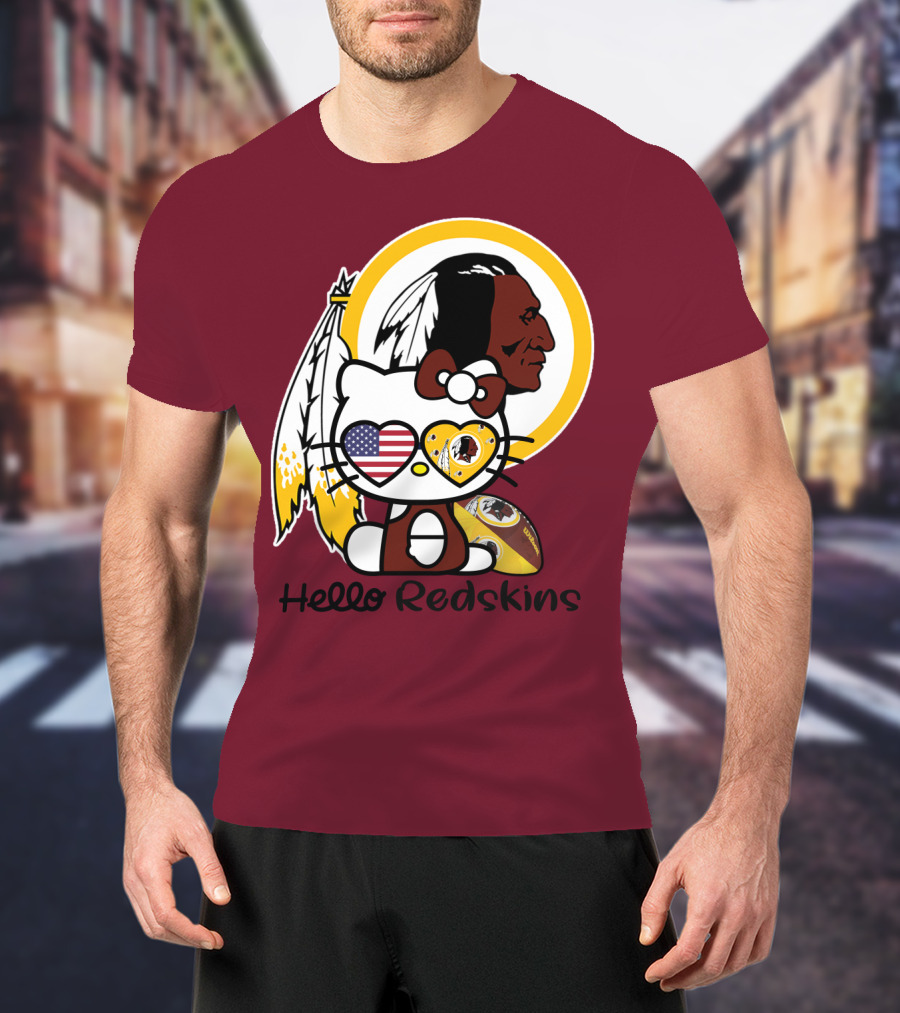 Hello Redskins Icon With Character And Feathers T-Shirt