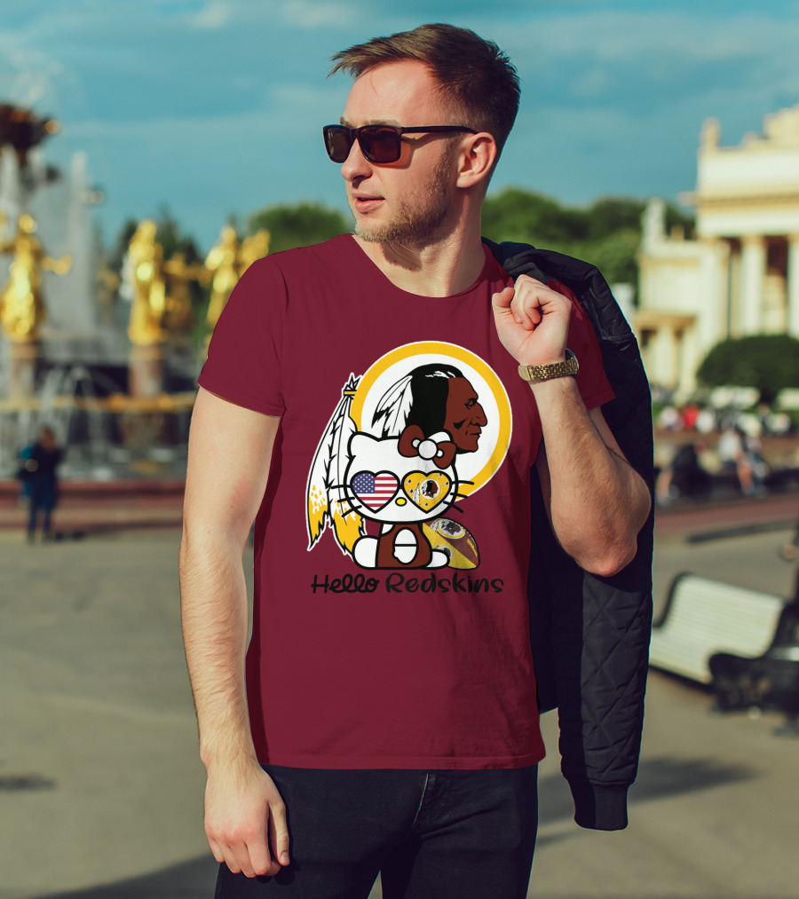 Hello Redskins Icon With Character And Feathers T-Shirt