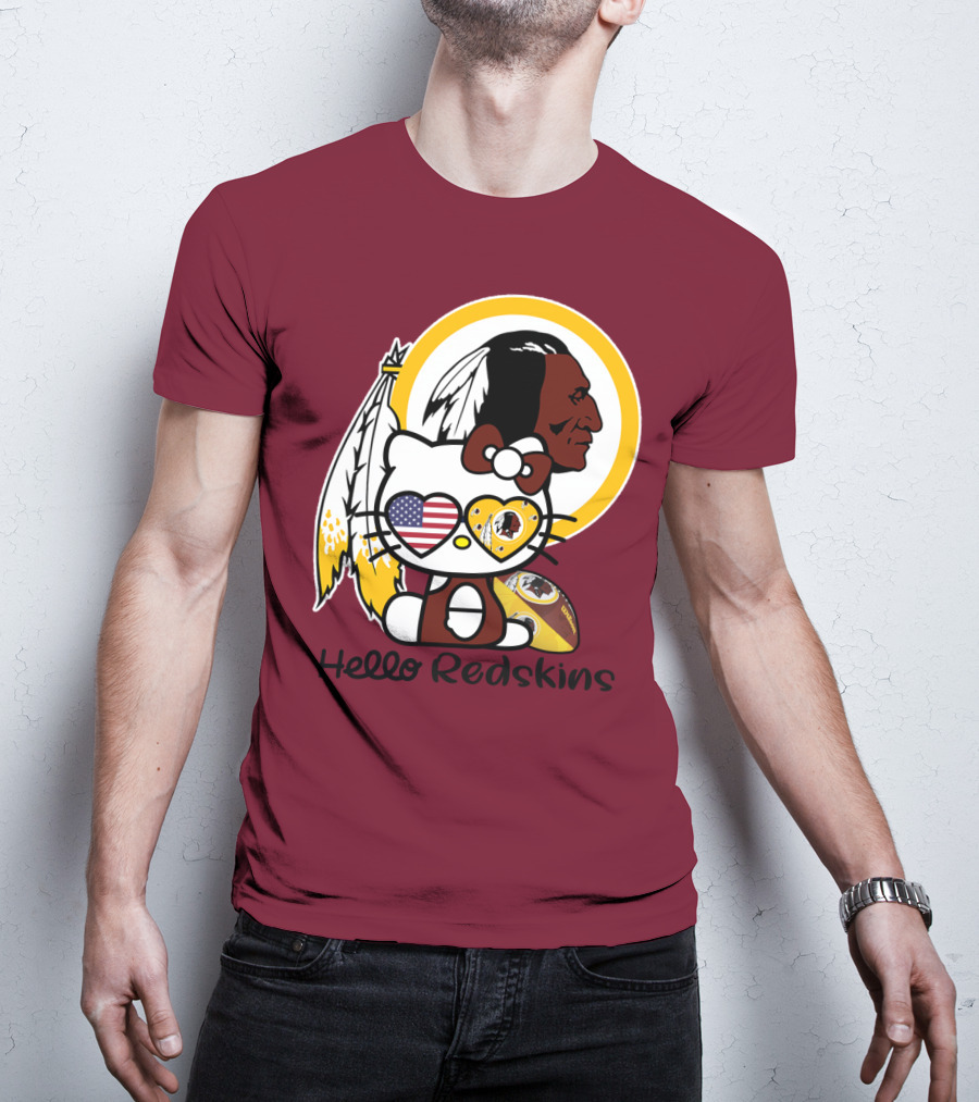 Hello Redskins Icon With Character And Feathers T-Shirt
