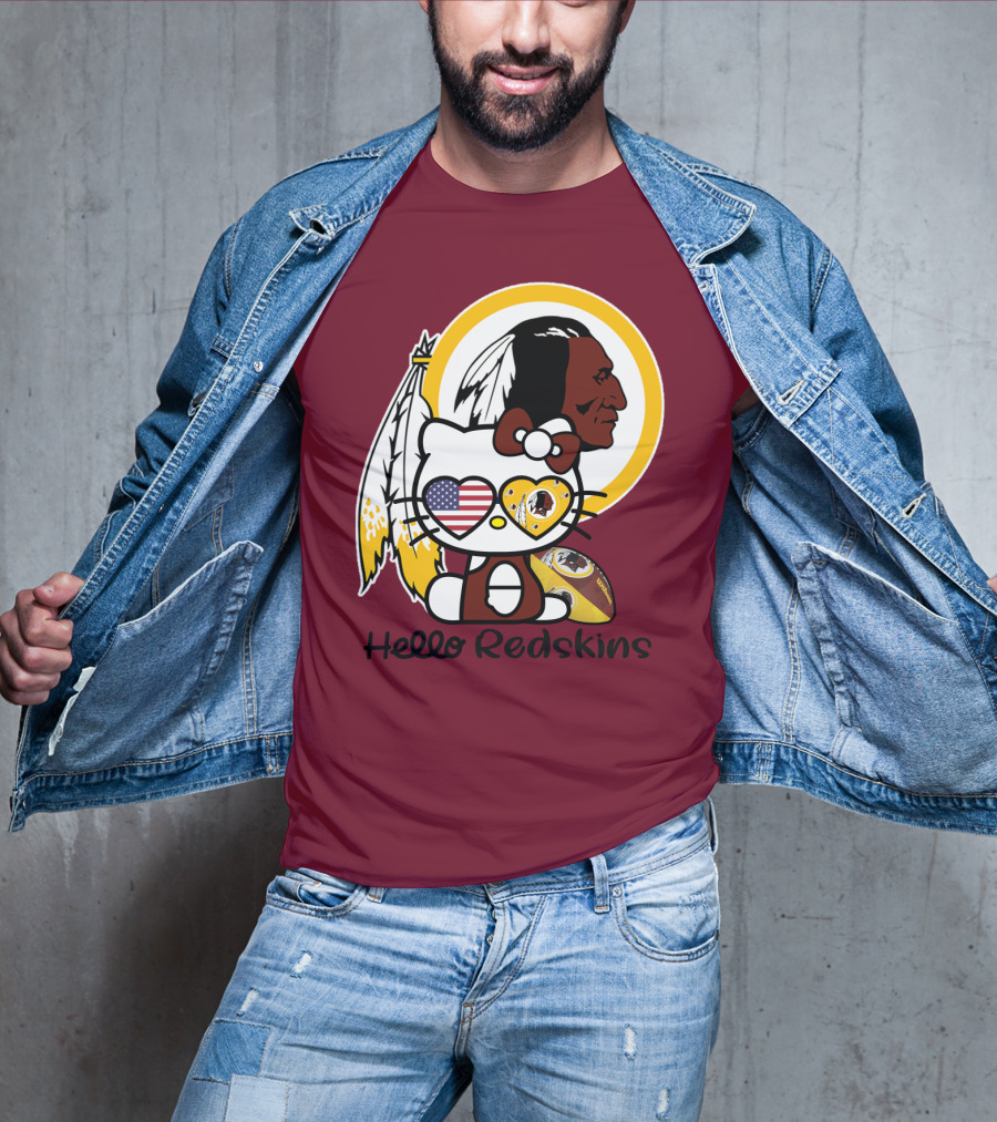 Hello Redskins Icon With Character And Feathers T-Shirt