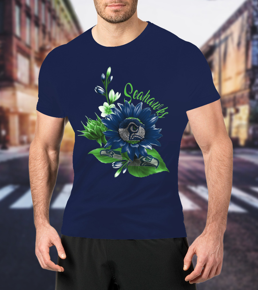 Seahawks Flower Design With Team Logo Elements T-Shirt