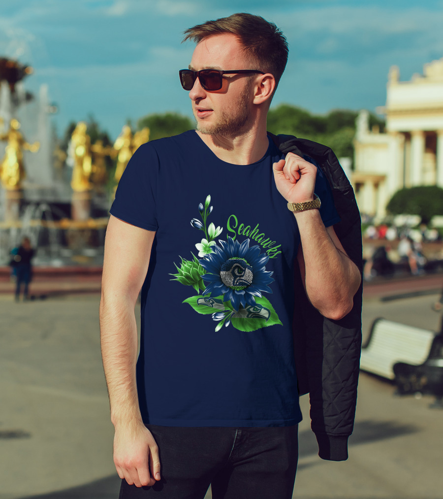 Seahawks Flower Design With Team Logo Elements T-Shirt