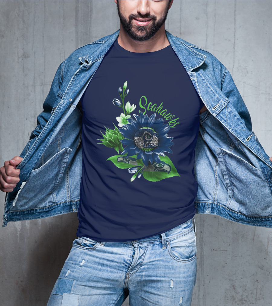 Seahawks Flower Design With Team Logo Elements T-Shirt