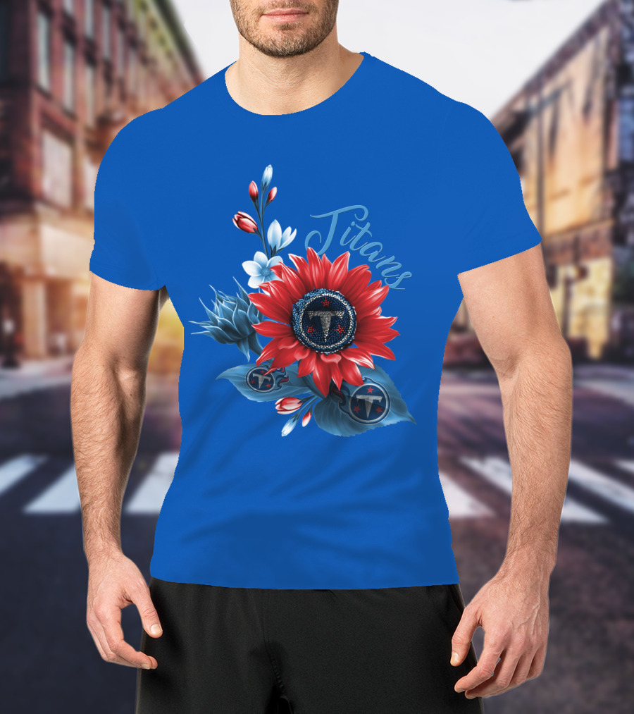 Tennessee Titans Floral Design With Logo Elements T-Shirt