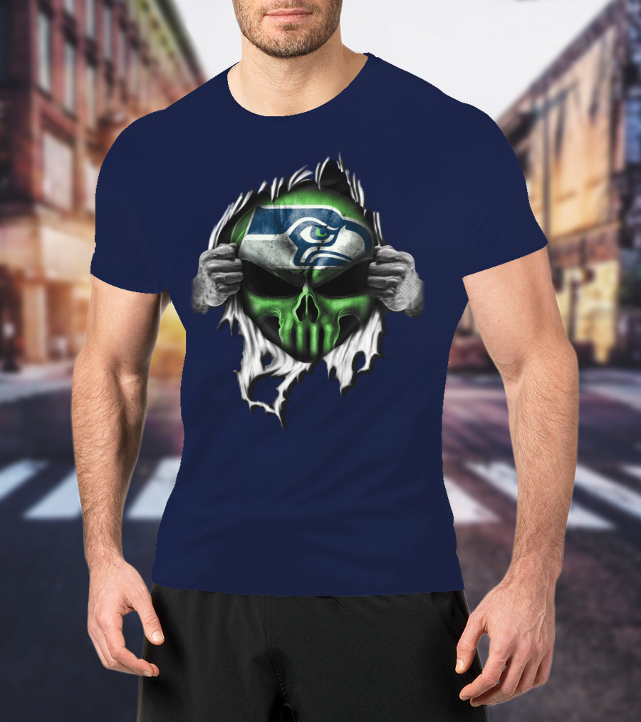 Seattle Seahawks Skull Ripping T-Shirt