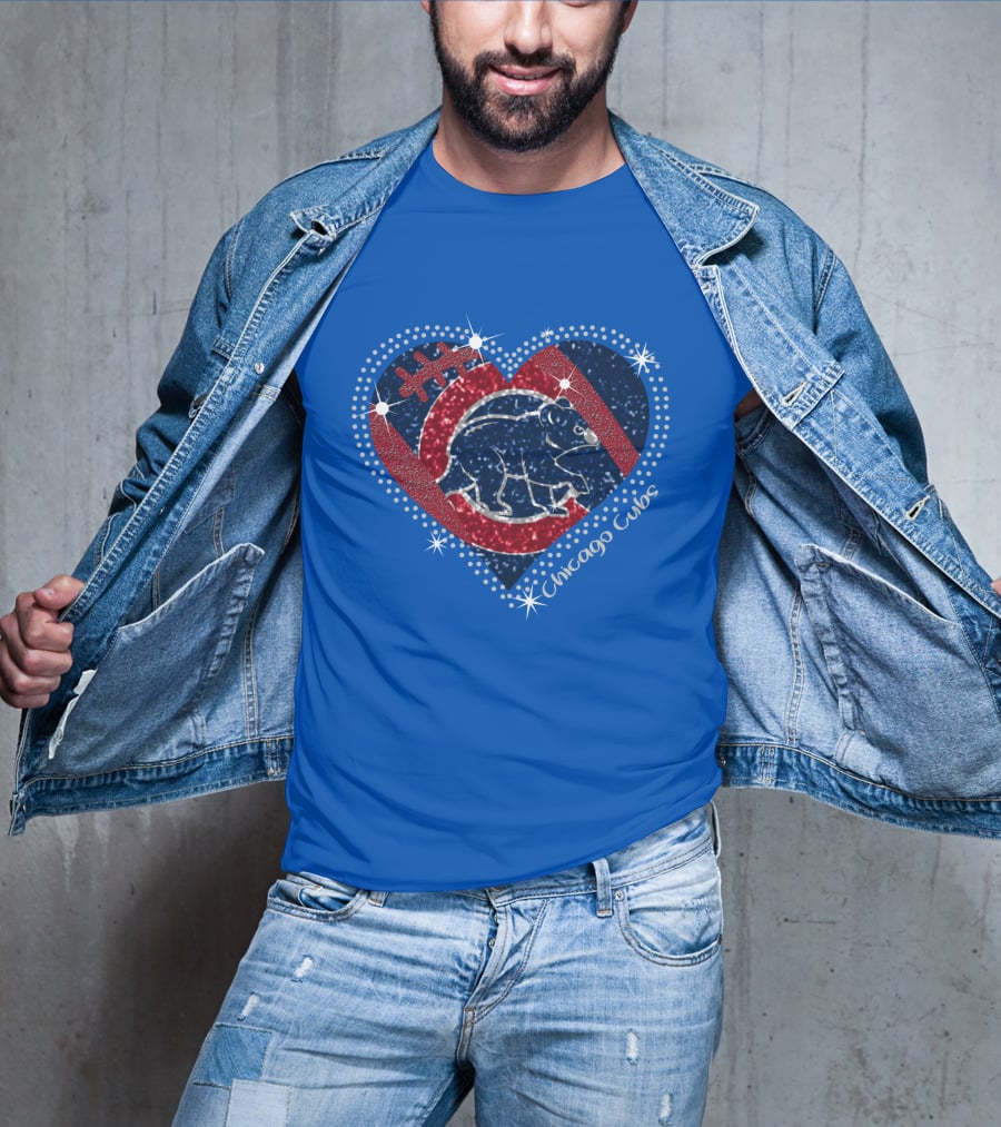 Chicago Cubs Heart Sparkle Football Bear T-Shirt
